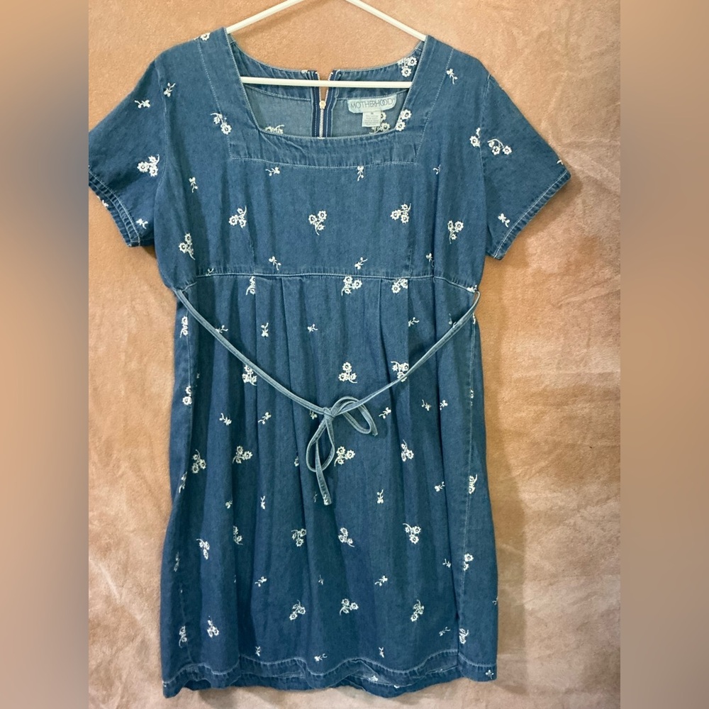 Motherhood‎ Blue Denim Dress with Floral Embroidery- vintage - Picture 2 of 7